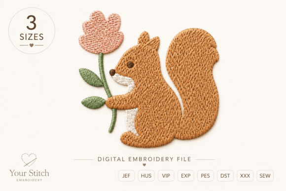 Download Cute Squirrel Holding Flower Embroidery - Holding Collection