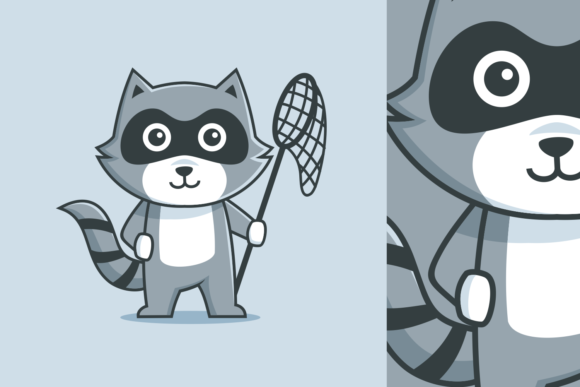 Download Raccoon Character Cartoon Holding Net - Holding Collection