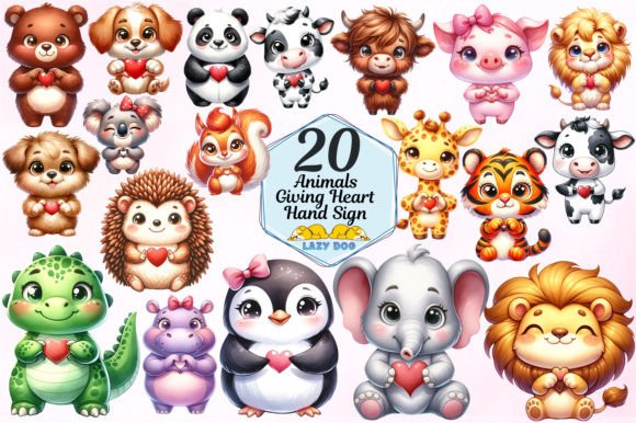 Download Animals Giving Heart Hand Sign Bundle - Animal Collection