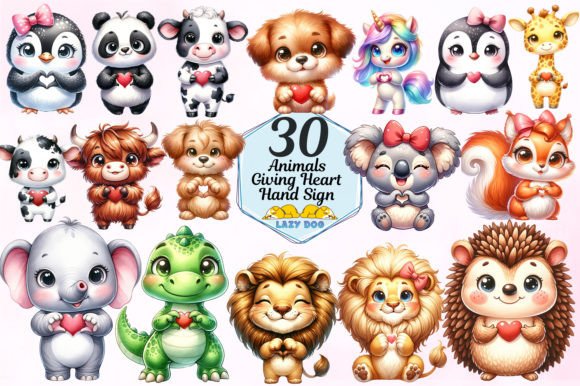 Download Animals Giving Heart Hand Sign Bundle - Animal Collection