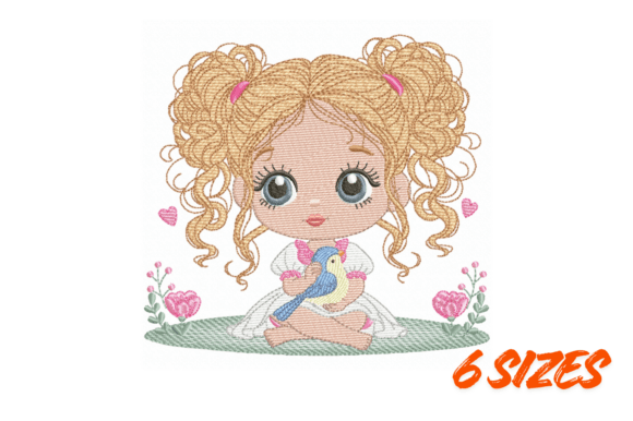 Download Cute Girl Holding Bird Embroidery File - Holding Collection