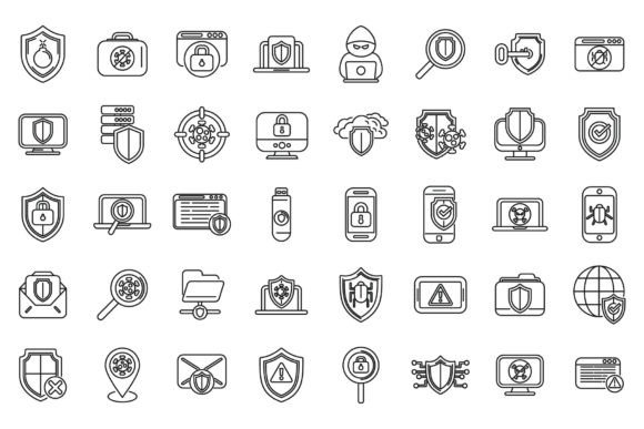 Download Antivirus Icons Set Outline Vector. - Antivirus Collection